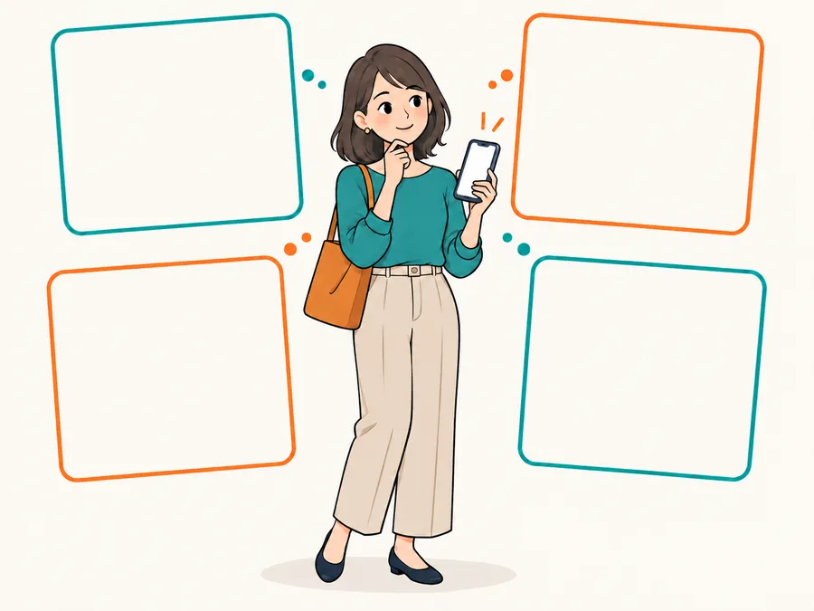 スマートフォンでスクールを比べる女性